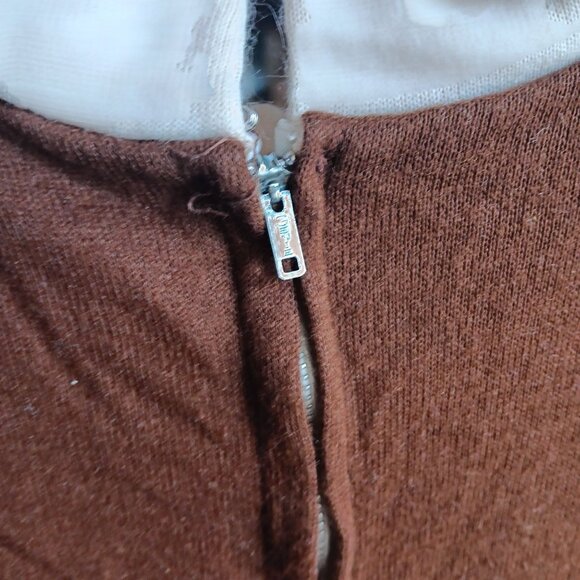 Girls 10 Vintage Dress 1960s Brown & Yellow Mod Back Zipper Mock Neck Buttery - Picture 3 of 6